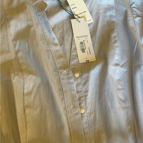 NWT Liz Claiborne Pleated Small Blue and White Stripe Belted Blouse Size Large - Picture 12 of 13